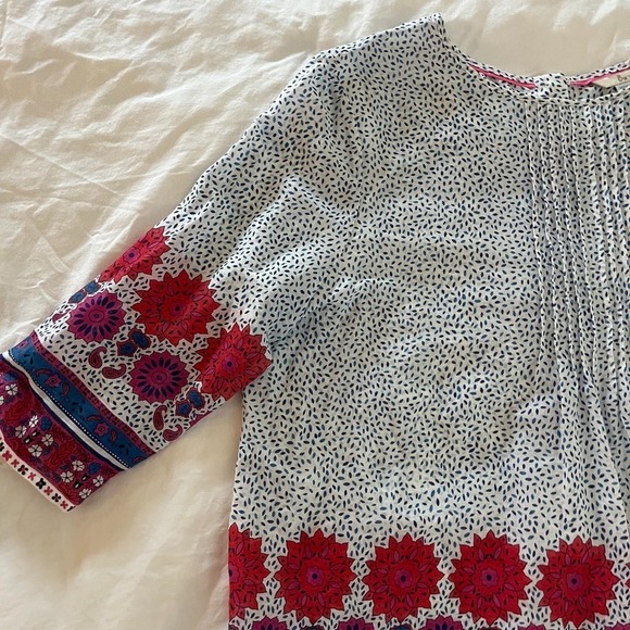 Boden Floral Border 3/4 Sleeve Sz 10 Lightweight Hippie Peasant Boho Blouse - Picture 4 of 11